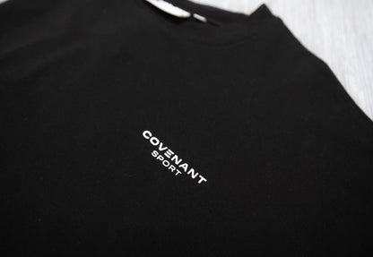 Covenant Sport logo in minimalist font on the left breast of the tee.